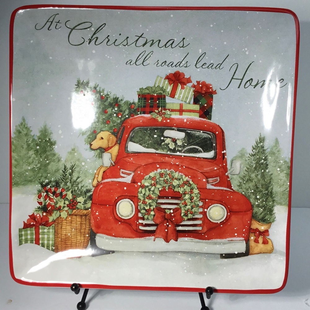 Dinner Plates Square Serving Certified International Home for Christmas 10.5"